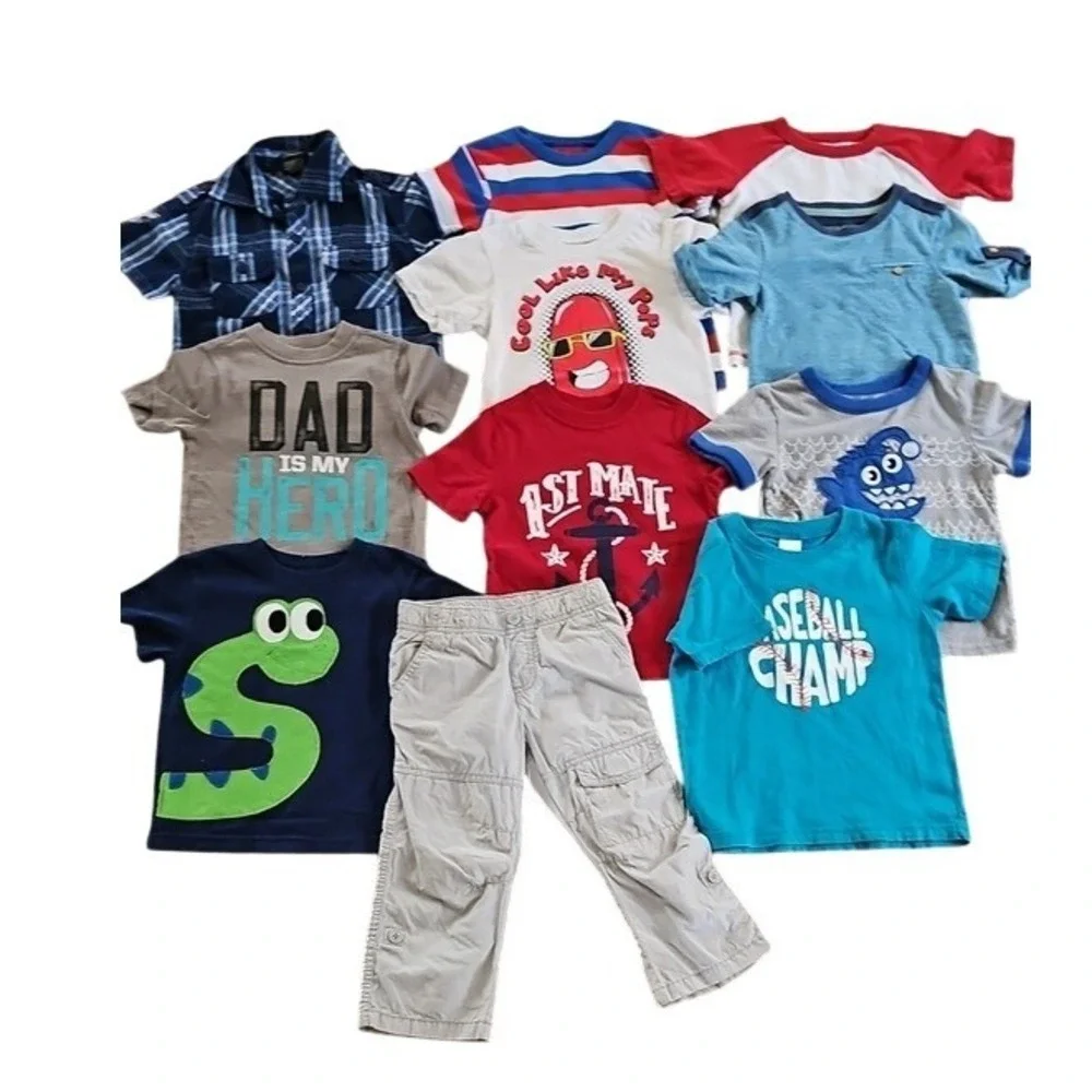 Toddler Boys 2T-3T Clothing Lot 11pc Graphic Tees Plaid Shirt Cargo Pants Mixed